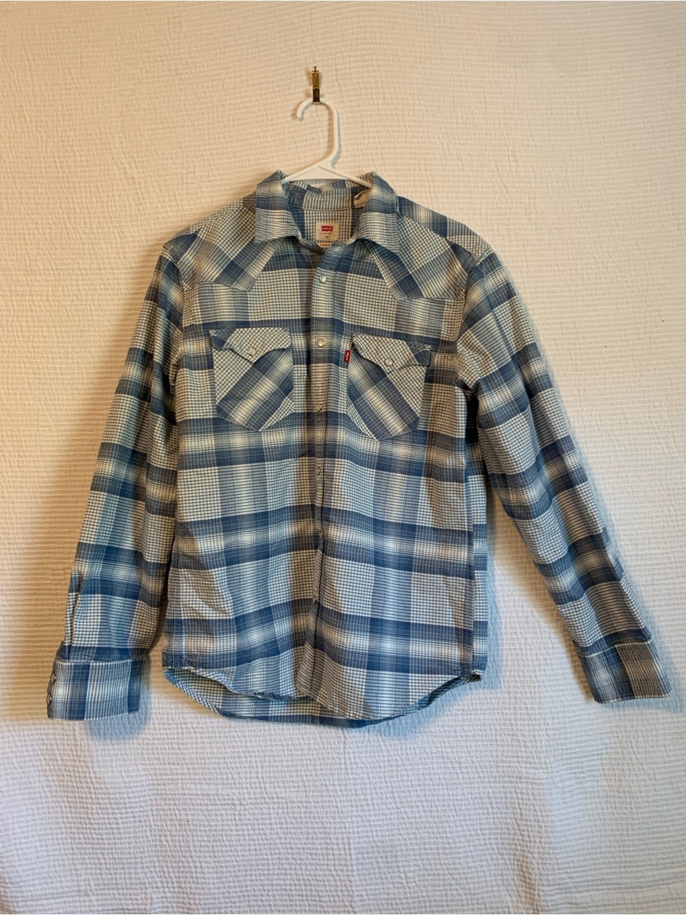 Levi's Light Blue and White Plaid Western Shirt